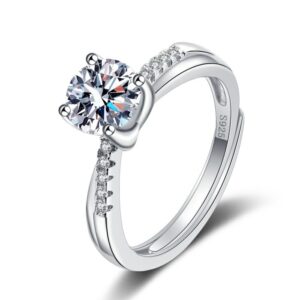S925 Sterling Silver Ring Opening Adjustable 1 Carat GRA Moissanite Ring for Women