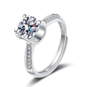 S925 Sterling Silver Ring Opening Adjustable 1 Carat GRA Moissanite Ring for Women