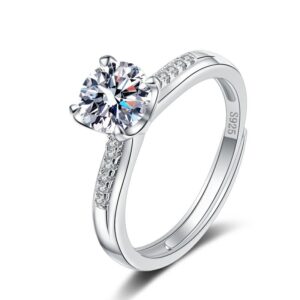 S925 Sterling Silver Ring Opening Adjustable 1 Carat GRA Moissanite Ring for Women