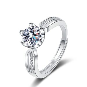 S925 Sterling Silver Ring Opening Adjustable 1 Carat GRA Moissanite Ring for Women