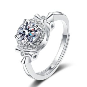S925 Sterling Silver Ring Opening Adjustable 1 Carat GRA Moissanite Ring for Women