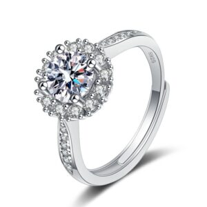 S925 Sterling Silver Ring Opening Adjustable 1 Carat GRA Moissanite Ring for Women