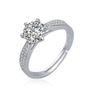 S925 sterling silver ring opening adjustable six-prong zircon ring for women