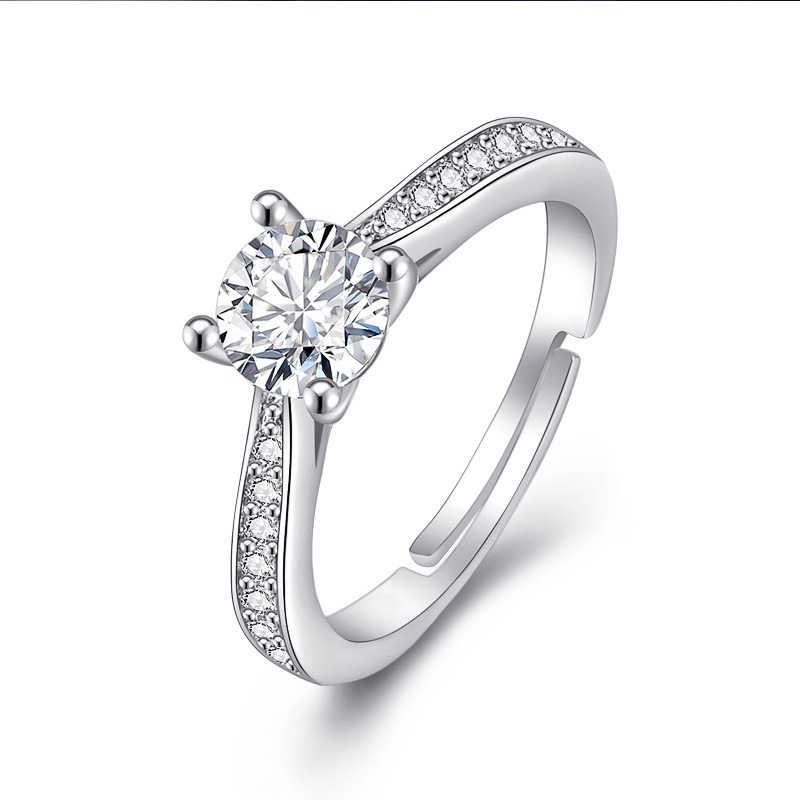 S925 sterling silver ring opening adjustable zircon women's ring