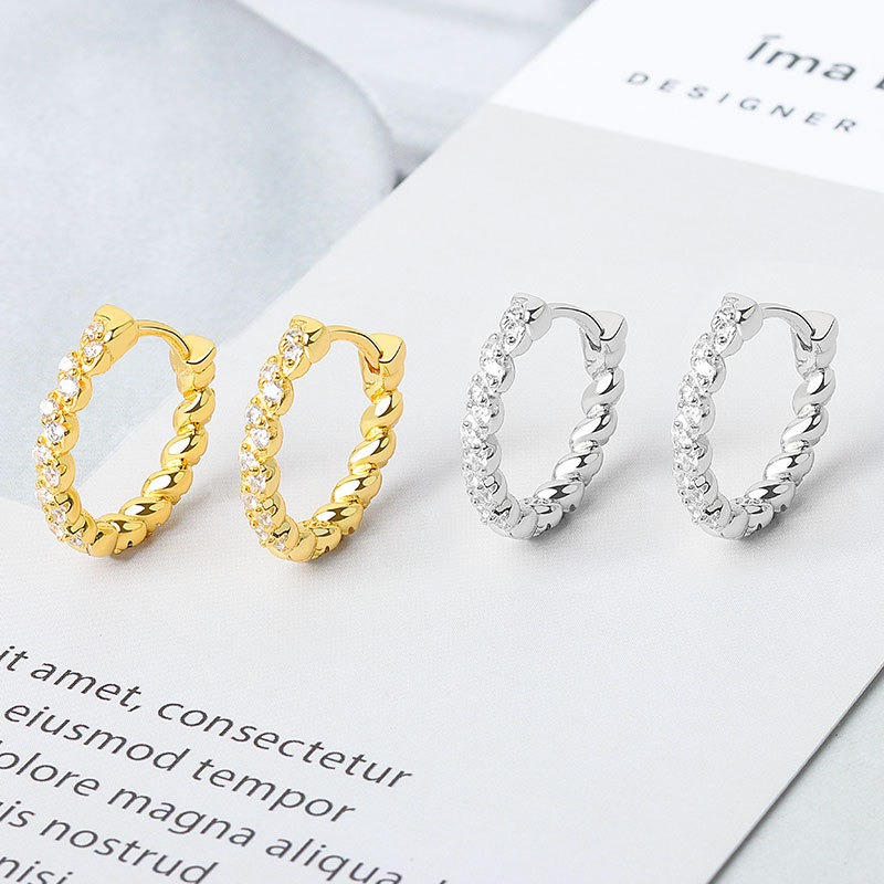 S925 sterling silver stud earrings geometric twist circle earrings