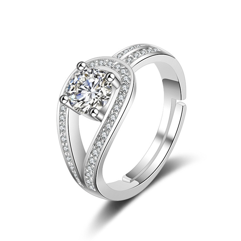 S925 sterling silver ring opening adjustable zircon women's ring