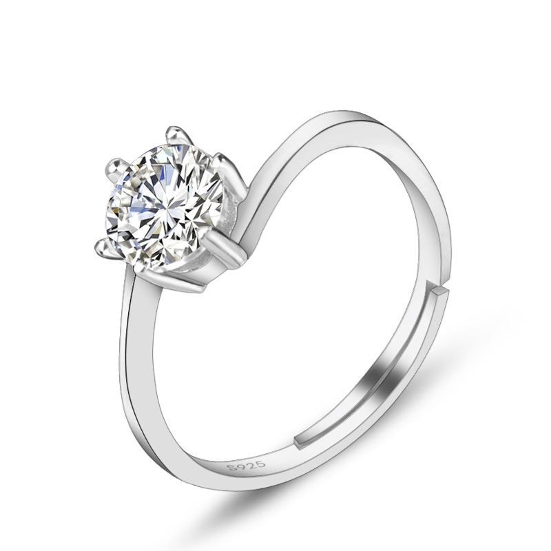 S925 sterling silver ring opening adjustable zircon women's ring