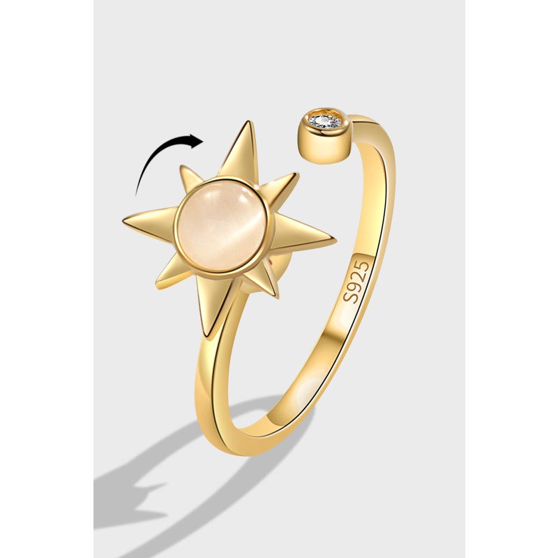 S925 sterling silver ring opening adjustable rotating eight-pointed star ring for women