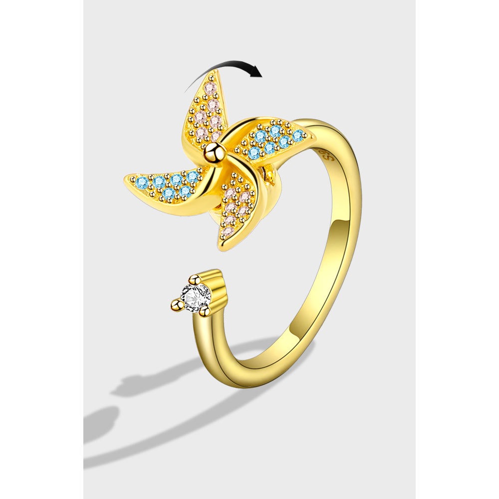 S925 Sterling Silver Ring Opening Adjustable Rotating Windmill Ring for Women