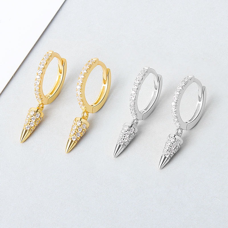 S925 sterling silver stud earrings geometric conical earrings - Image 3