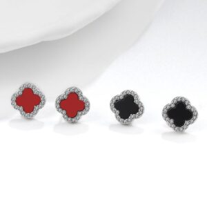 S925 sterling silver stud four-leaf clover earrings
