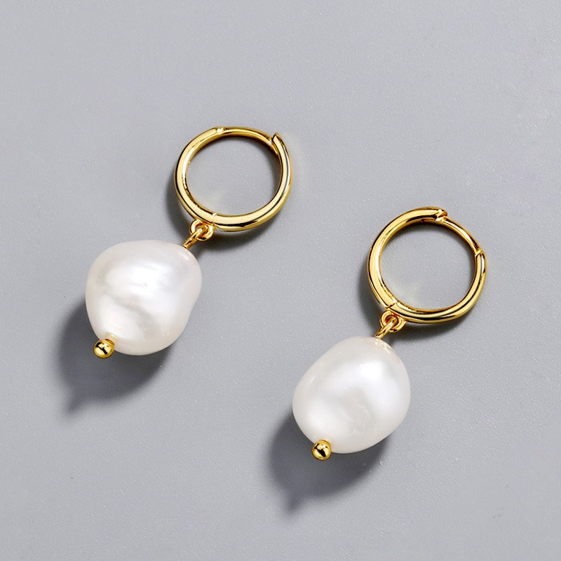 S925 sterling silver stud earrings irregular pearl earrings - Image 3