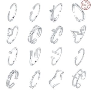 S925 sterling silver women's ring has an adjustable opening