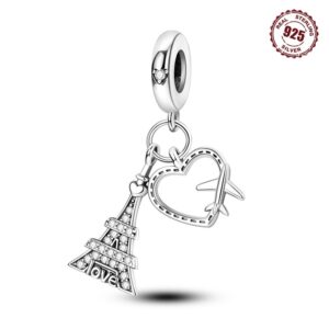 S925 sterling silver beaded heart shaped airplane Eiffel Tower bracelet accessory