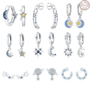 S925 sterling silver stud earrings star moon earrings