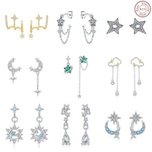 S925 sterling silver stud earrings star moon earrings