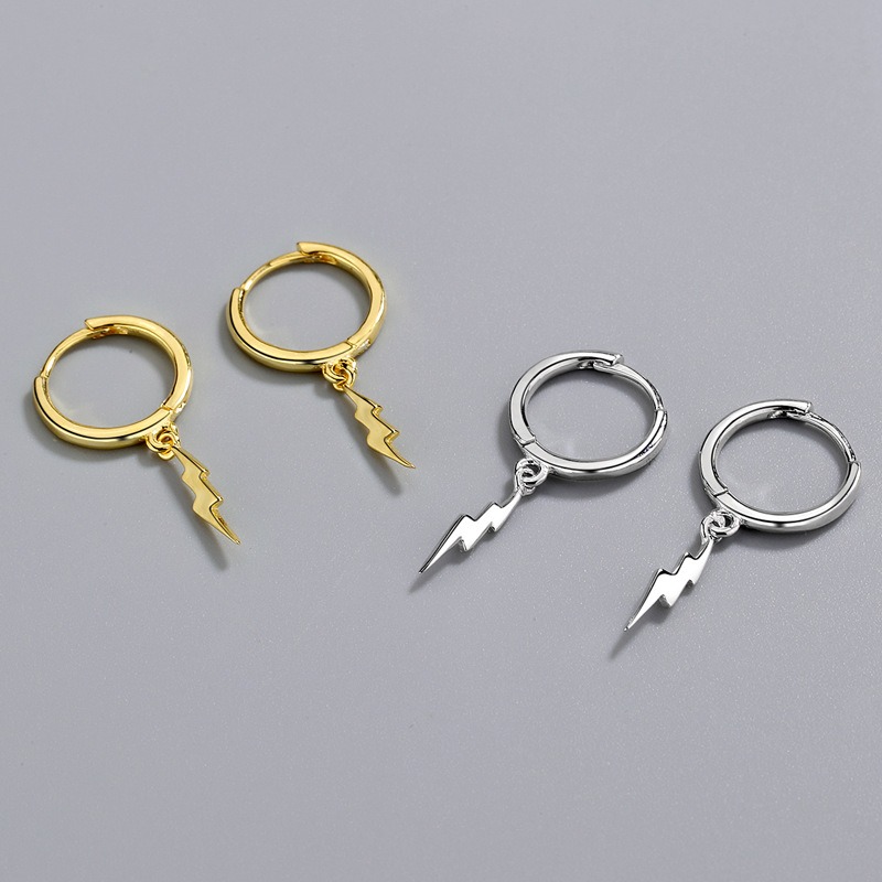 S925 sterling silver stud earrings lightning bolt earrings - Image 4