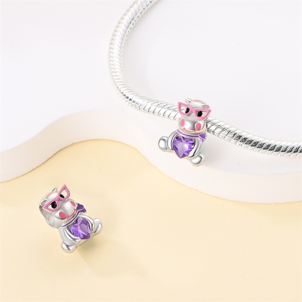 S925 Sterling Silver Beaded DIY Cartoon Hippo Bracelet Accessories - Image 6