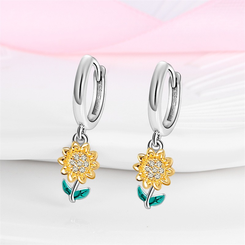 S925 sterling silver stud earrings sunflower earrings - Image 6