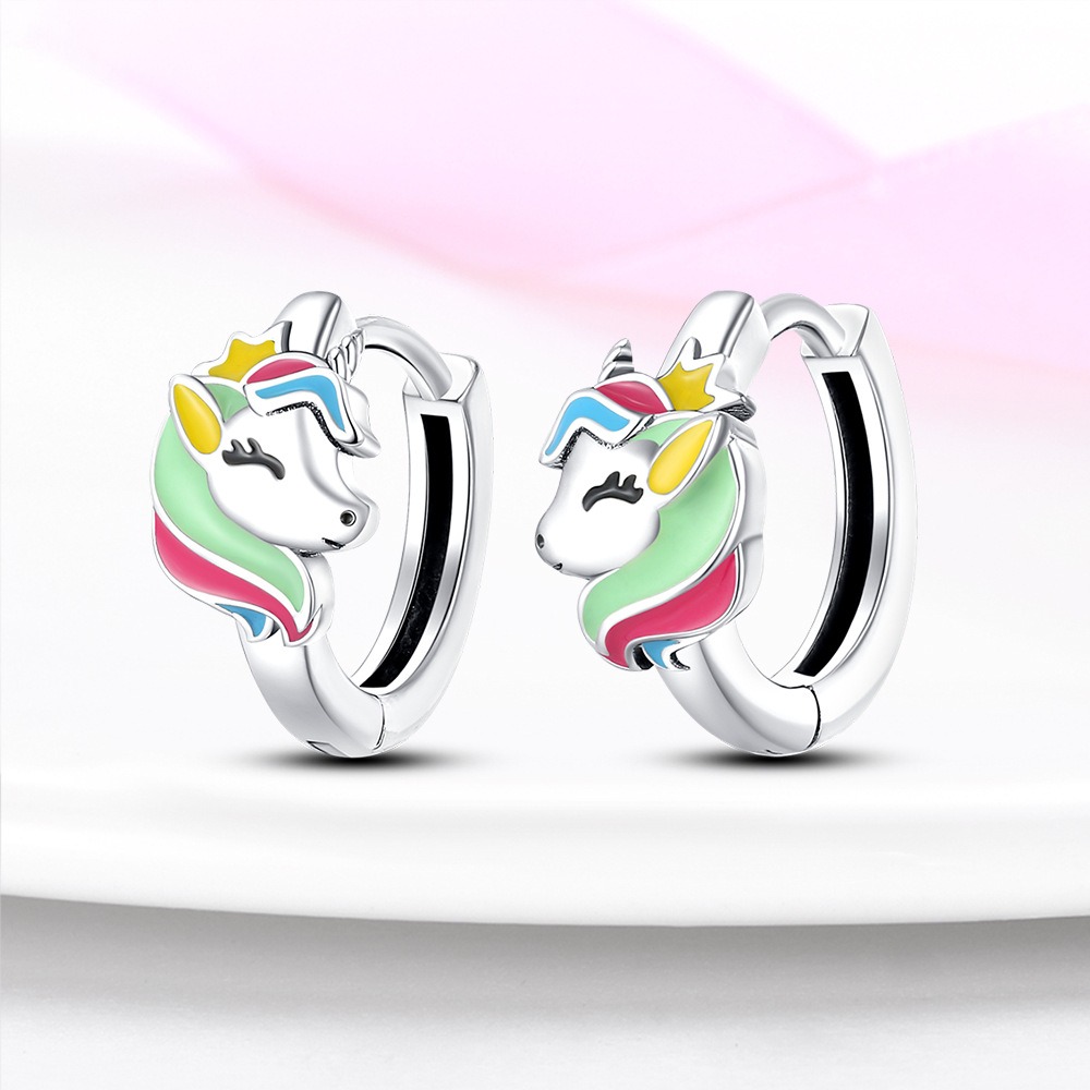 S925 sterling silver stud earrings rainbow pony earrings - Image 6