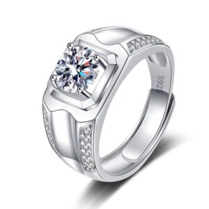 S925 sterling silver ring 1 carat GRA moissanite four-prong men's ring