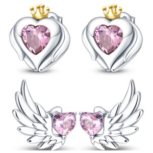 S925 sterling silver stud earrings heart-shaped wing earrings