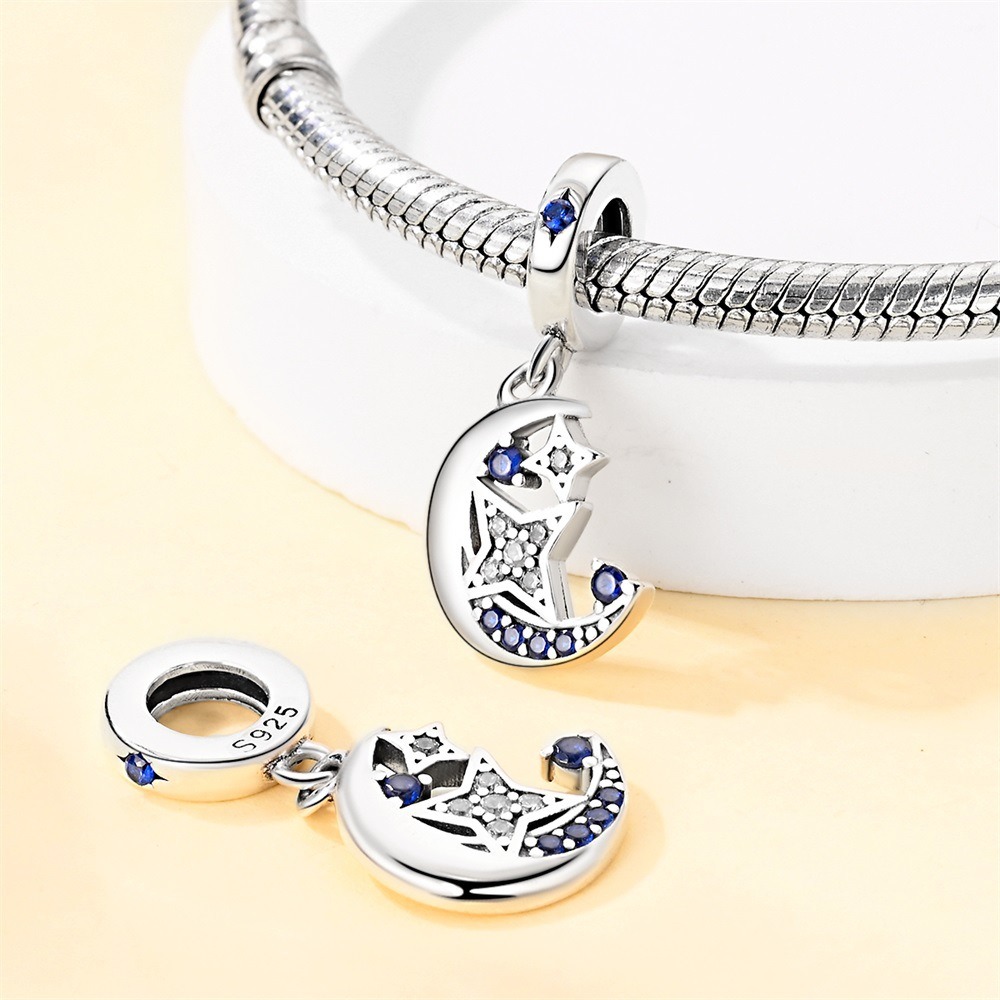 S925 sterling silver beaded DIY star and moon bracelet accessories - Image 6