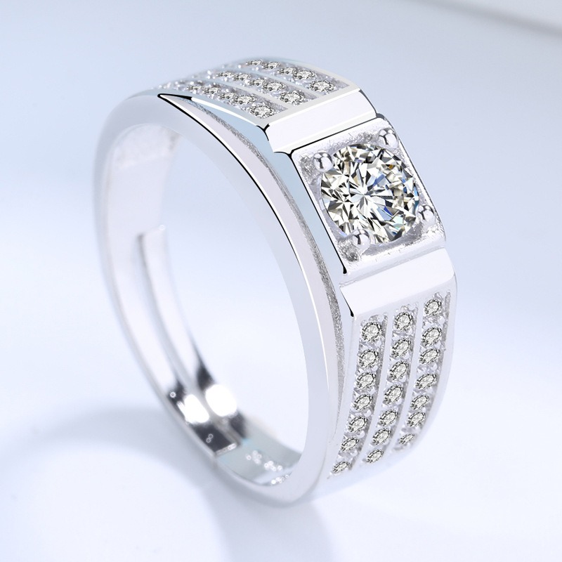 S925 sterling silver ring with diamond opening adjustable men's ring - Image 5
