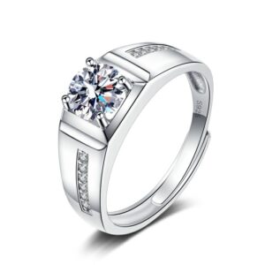 S925 Sterling Silver Ring 1 Carat GRA Moissanite Open Adjustable Men's Ring
