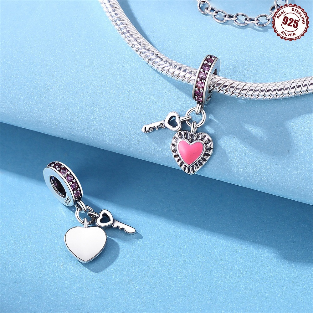 S925 Sterling Silver Beads DIY Love Key Bracelet Accessories - Image 6