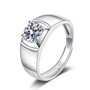 S925 Sterling Silver Ring Six Prongs 1 Carat GRA Moissanite Open Adjustable Men's Ring