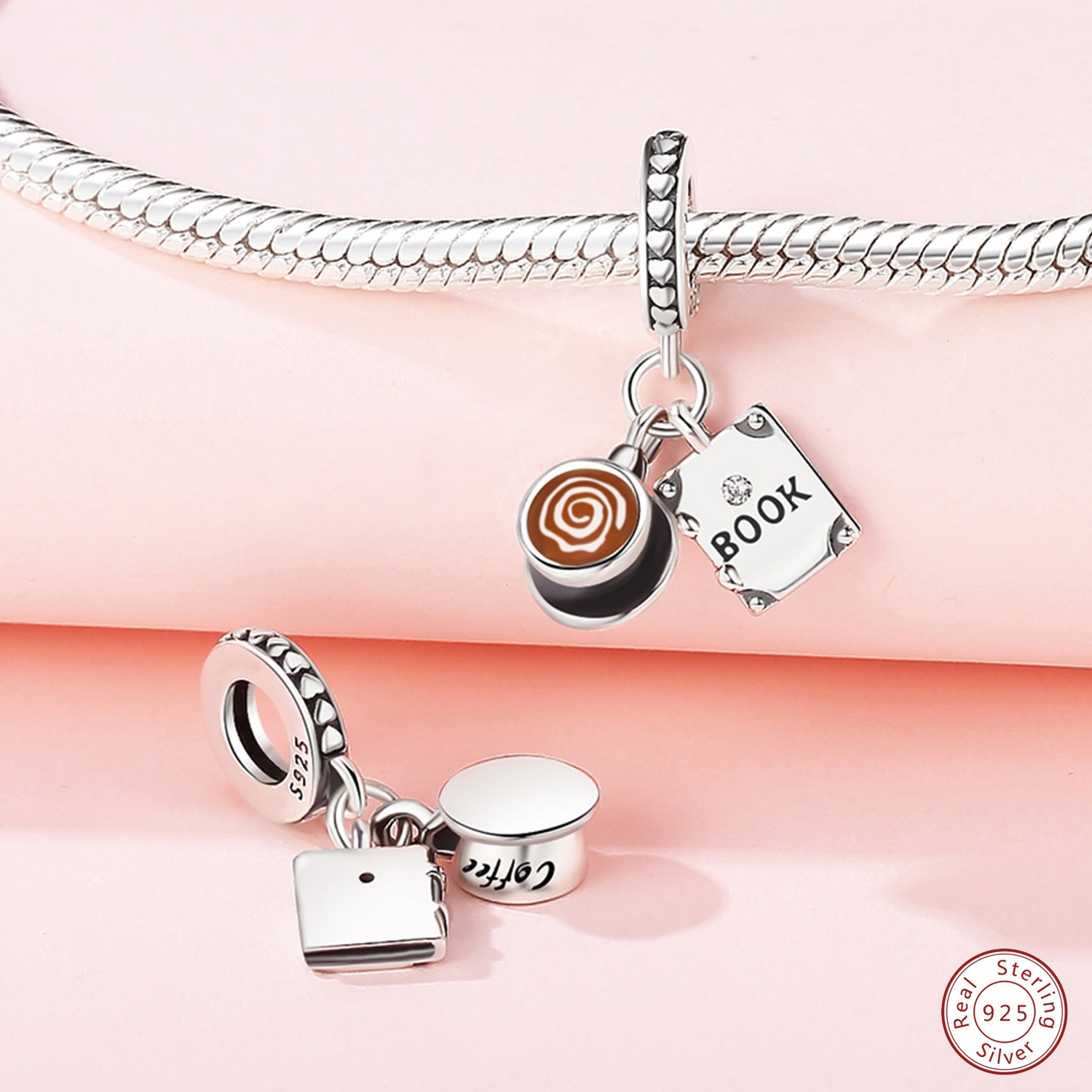 S925 Sterling Silver Beaded DIY Coffee Mug Book Bracelet Accessories - Image 6