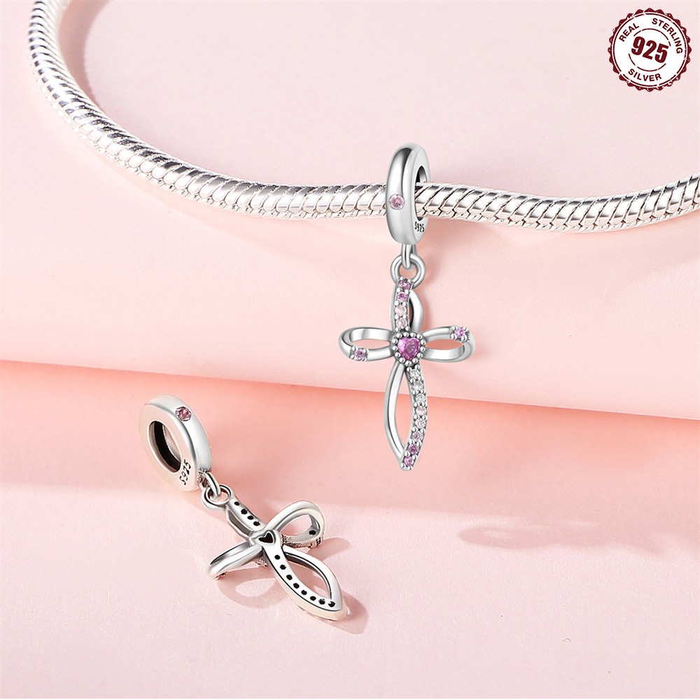 S925 sterling silver beaded DIY heart cross bracelet accessories - Image 6
