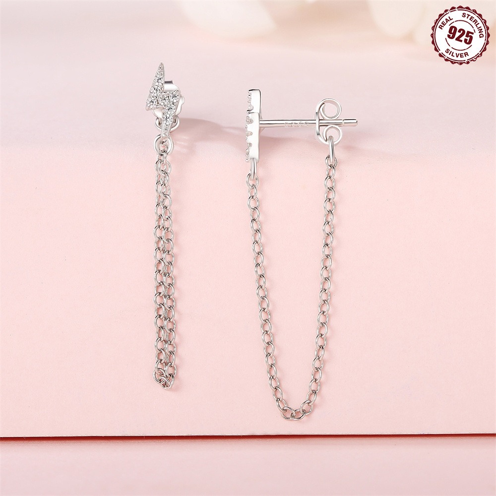 S925 sterling silver tassel zircon stud earrings - Image 3