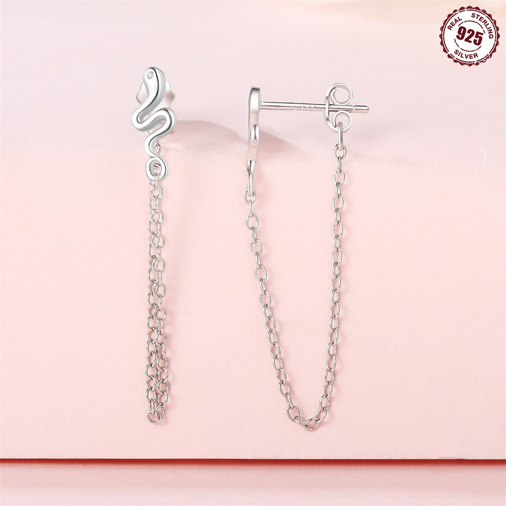 S925 sterling silver tassel snake stud earrings - Image 2