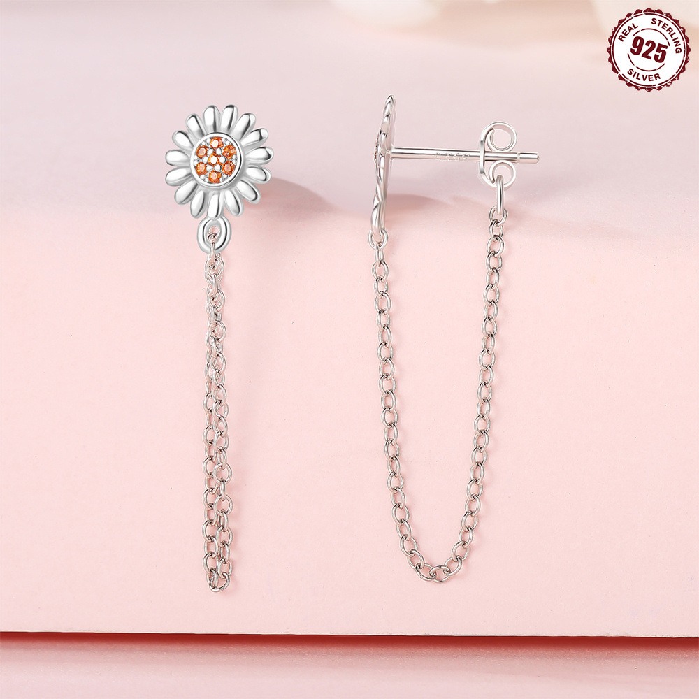 S925 Pure Tassel Sunflower Stud Earrings - Image 5