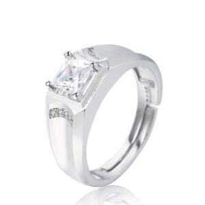 S925 sterling silver ring opening adjustable zircon men's ring
