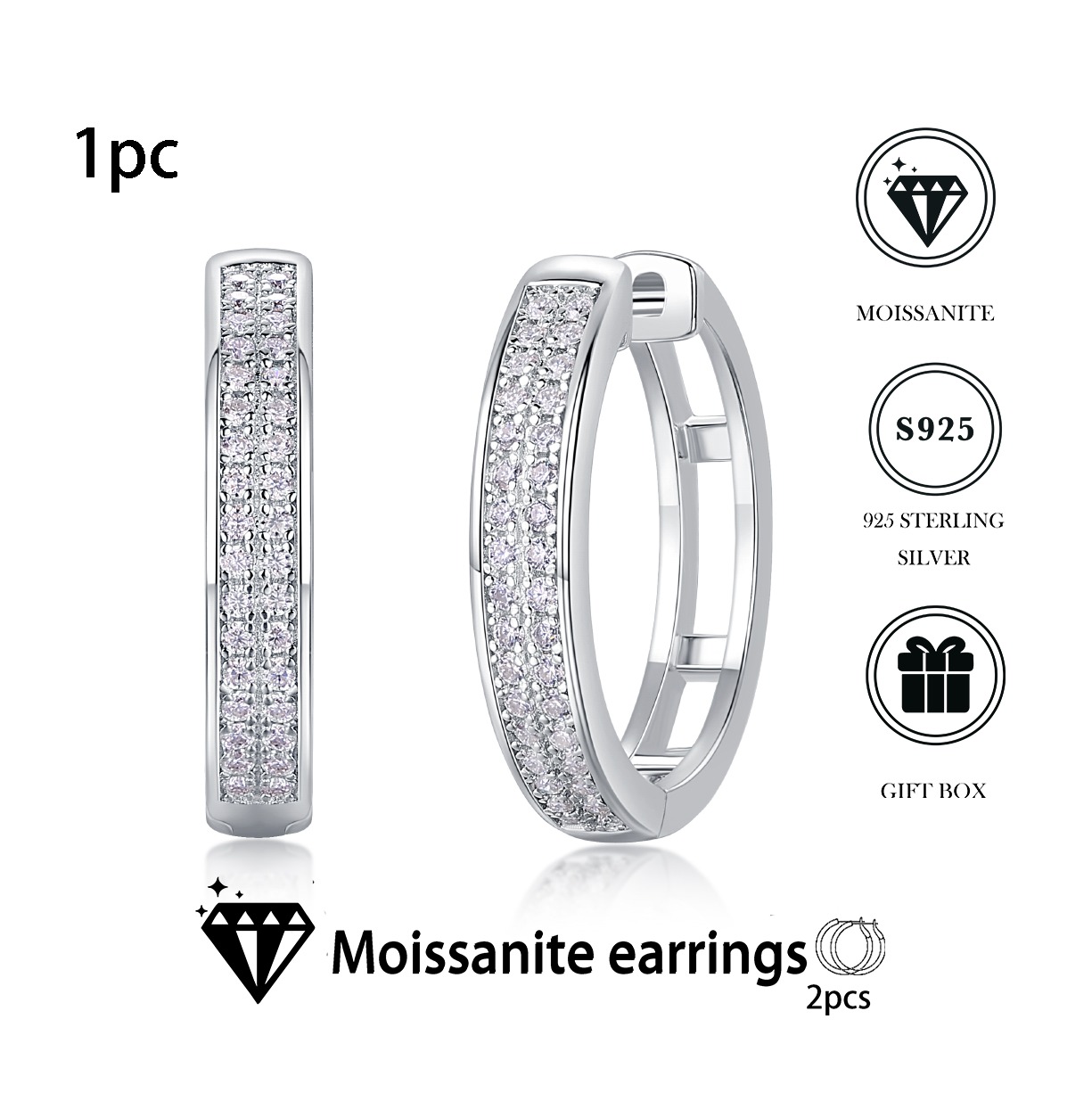 Moissanite S925 sterling silver earrings - Image 2