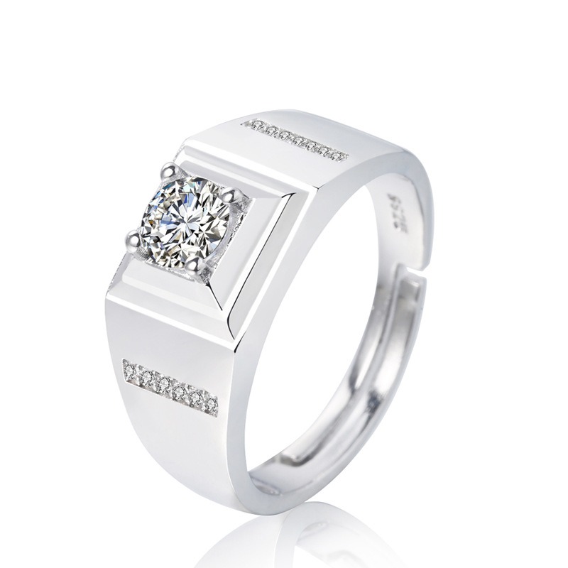 S925 sterling silver ring opening adjustable zircon men's ring