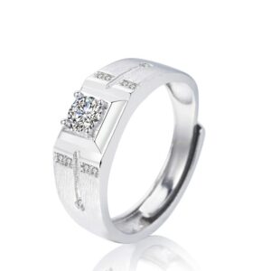 S925 sterling silver ring opening adjustable zircon men's ring