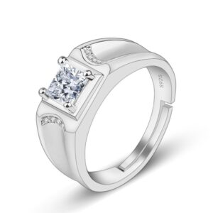 S925 sterling silver ring opening adjustable zircon men's ring