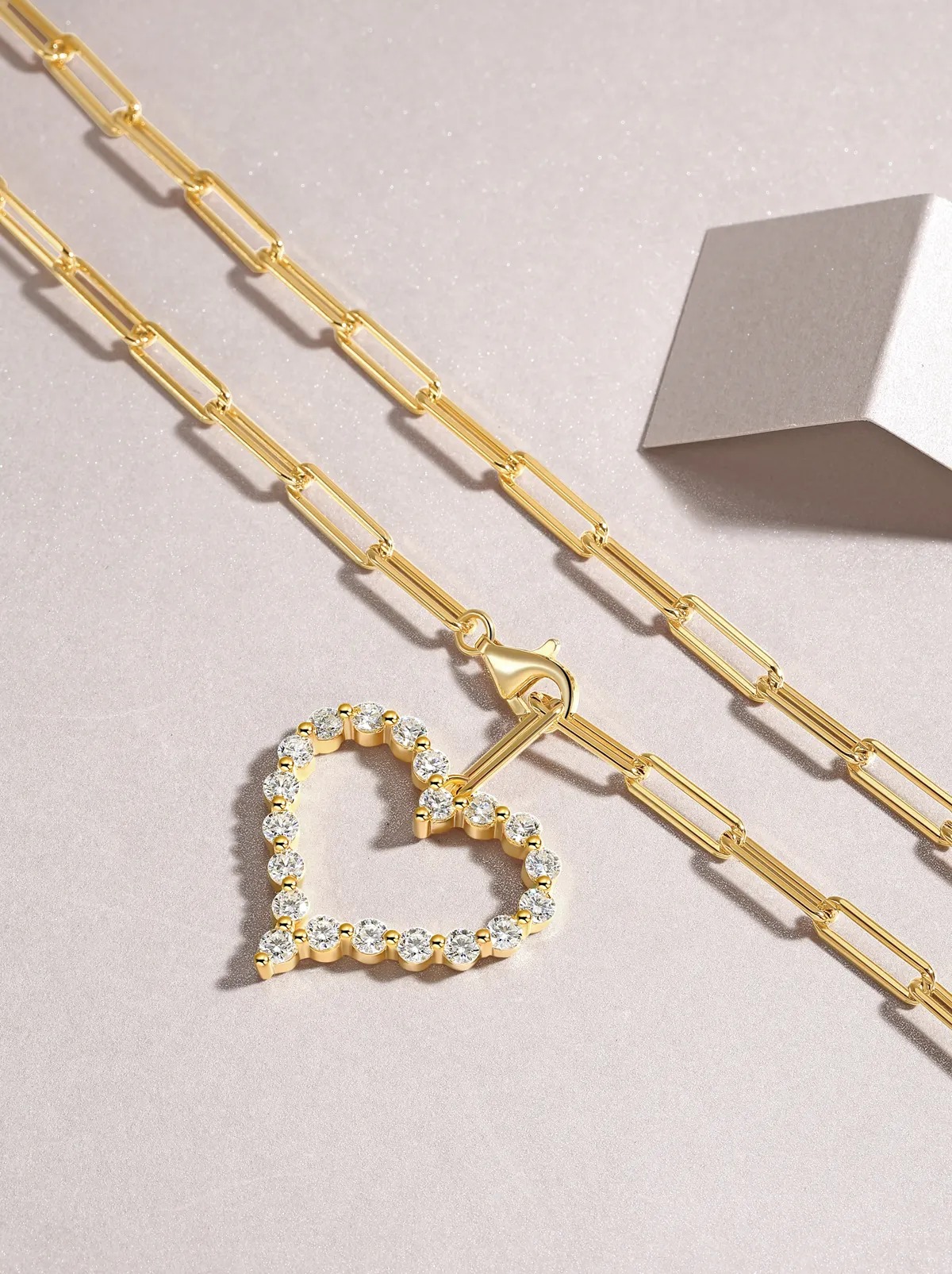 Heart-Shaped Moissanite Pendant Necklace - S925 Sterling Silver Gold-Plated - Image 2