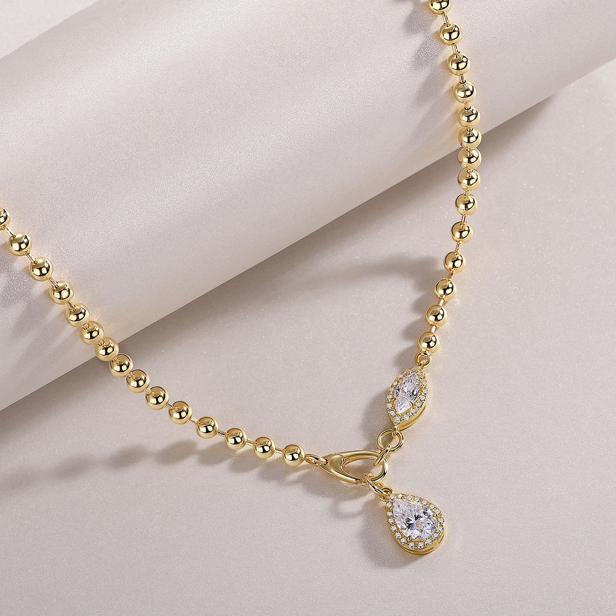 Pear-Shaped Moissanite Pendant Necklace - S925 Sterling Silver Gold-Plated - Image 2