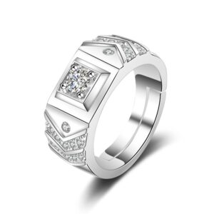 S925 sterling silver ring opening adjustable zircon men's ring