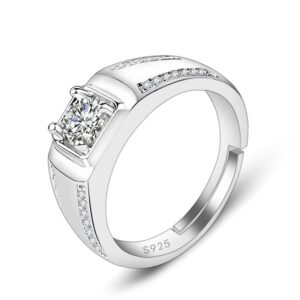S925 sterling silver ring opening adjustable zircon men's ring