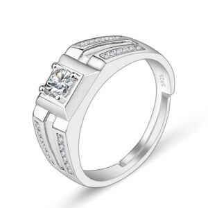S925 sterling silver ring opening adjustable zircon men's ring