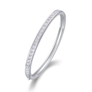 3MM D VVS1 Moissanite Bangle for Women, S925 Silver, 18k White Gold Plated, GRA Certified, Christmas Gift Bracelet