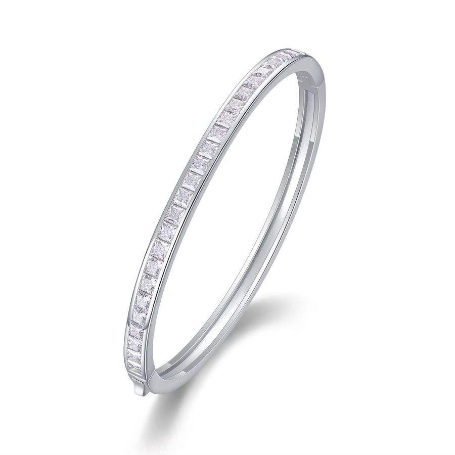 3MM D VVS1 Moissanite Bangle for Women, S925 Silver, 18k White Gold Plated, GRA Certified, Christmas Gift Bracelet