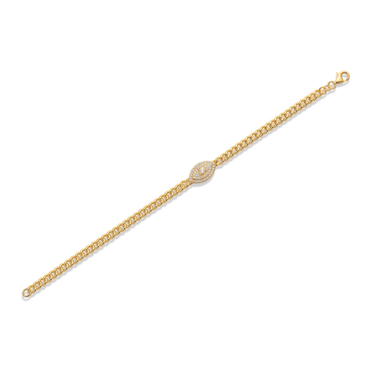 Gold Plated S925 Sterling Silver Cuban Chain Necklace with Eye Pendant Bold and Stylish Design Perfect for Statement Looks - Image 2
