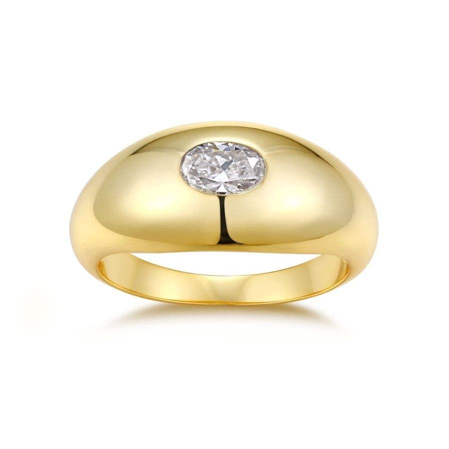 4x6mm Oval Cut Moissanite Bold Dome Ring 18K Gold Plated S925 Silver - Image 2